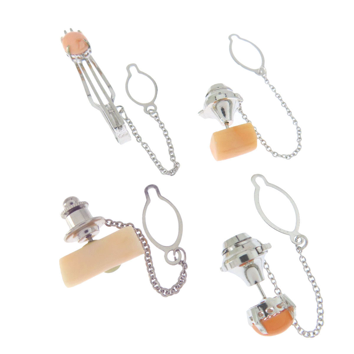 サンゴ 珊瑚 タイタック 4点セット タイピン 珊瑚 15.7g メンズ 【中古】